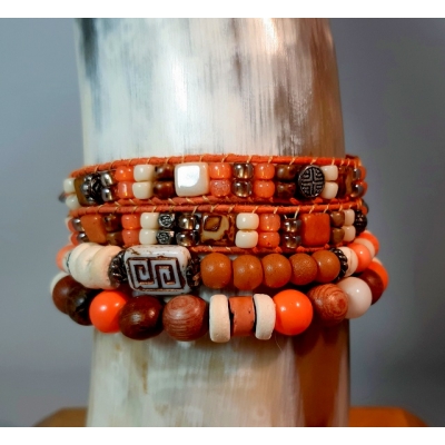 wikkel armband in warm oranje en bruin tinten wikkel armband in warm oranje en bruin tinten